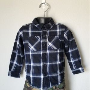 Ag Adriano Goldschmied Boys Black and Blue Flannel Long Sleeved Shirt